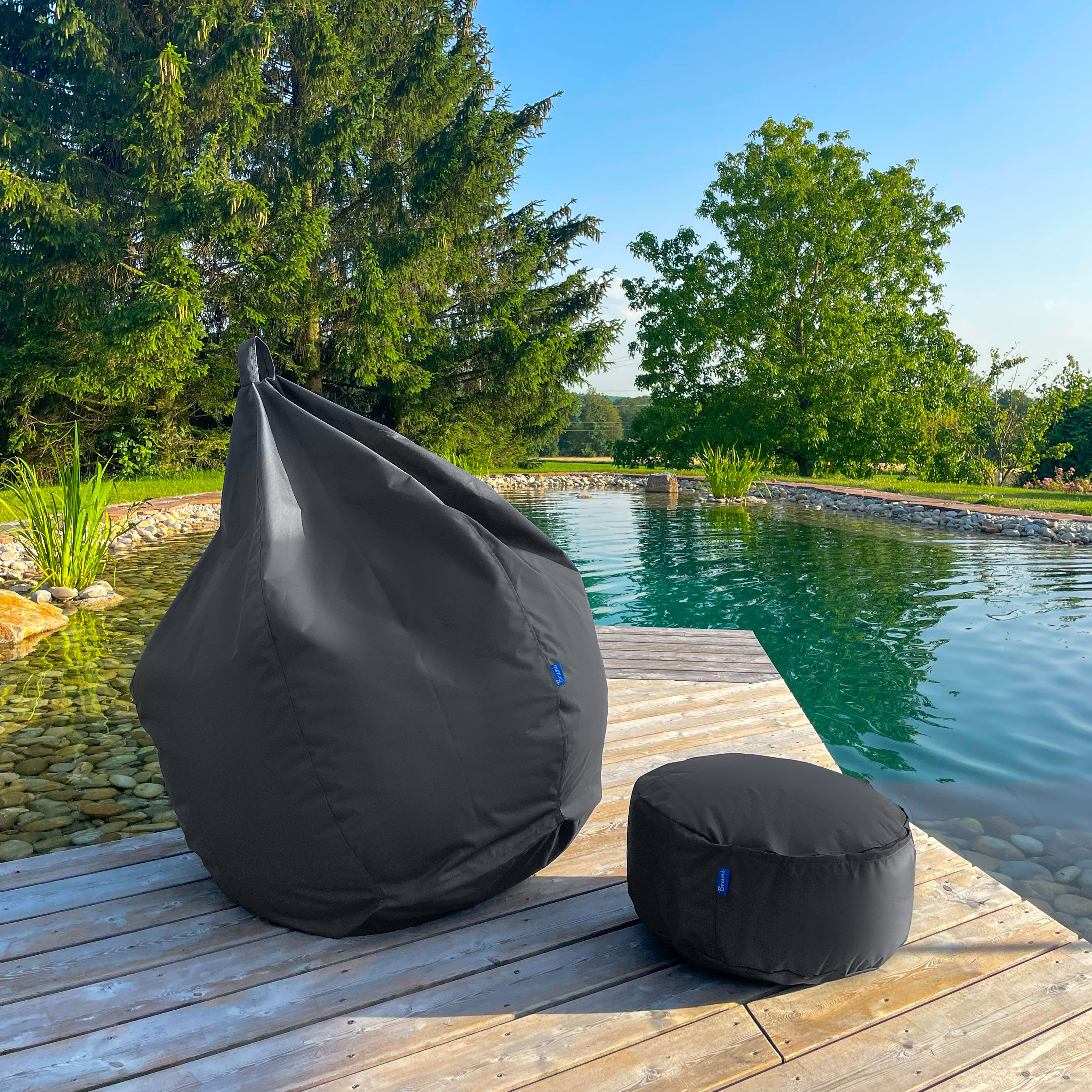 Bruni Pouf Fuß- und Sitzhocker M in Grau - Indoor- und Outdoor-Sitzpouf, in Deutschland gefertigt