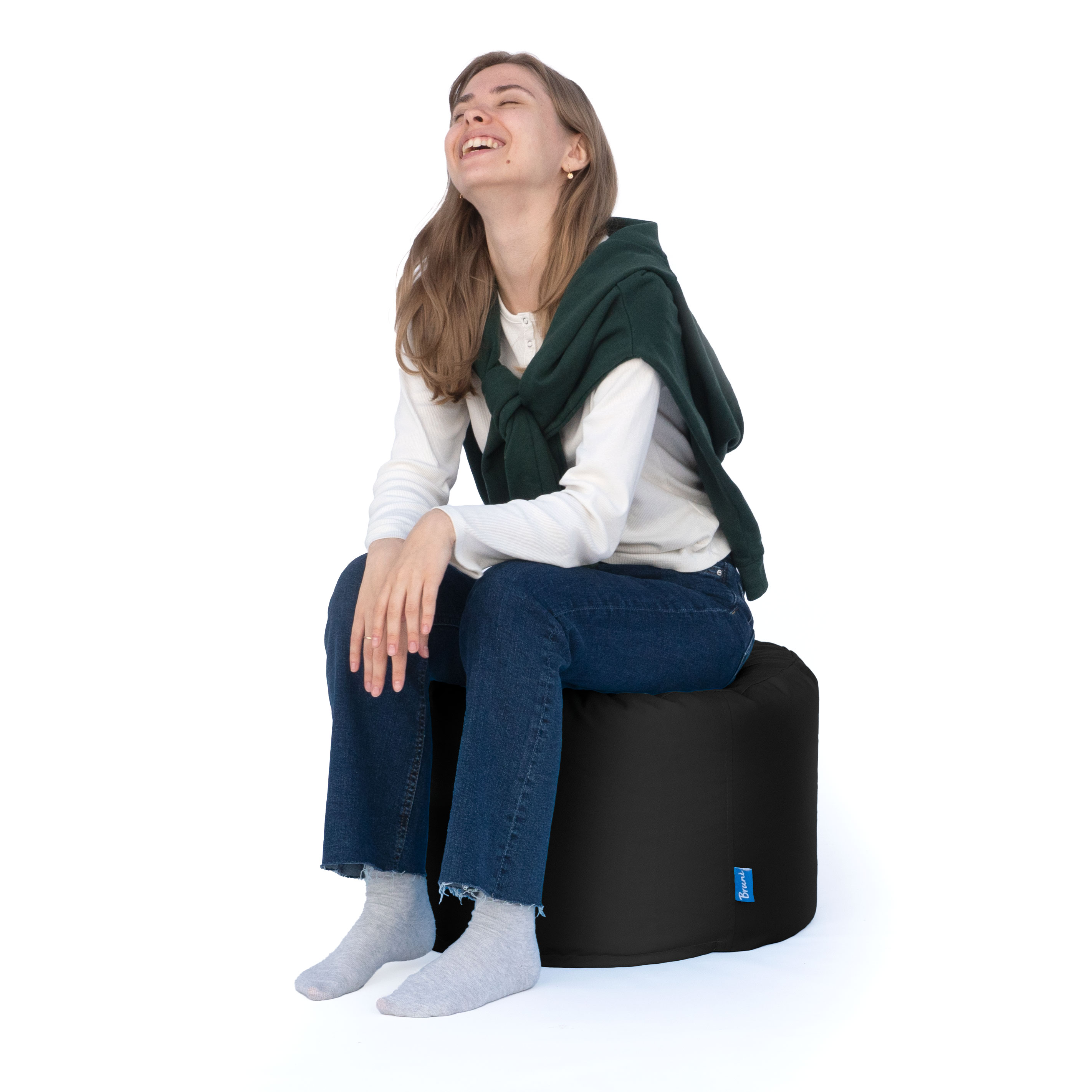 Bruni Pouf Fuß- und Sitzhocker L in Schwarz - Indoor- und Outdoor-Sitzpouf, in Deutschland gefertigt