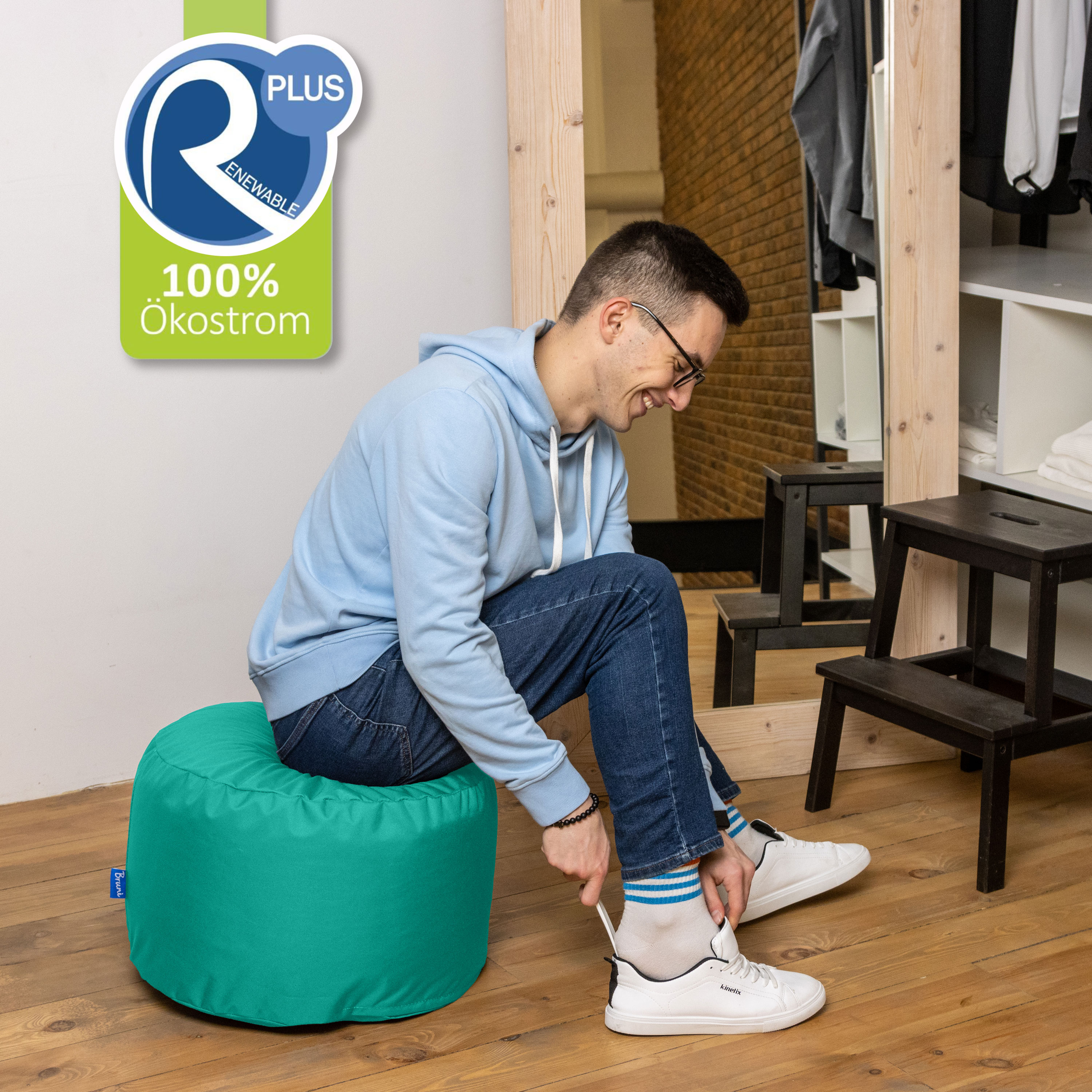 Bruni Pouf Fuß- und Sitzhocker L in Türkis - Indoor- und Outdoor-Sitzpouf, in Deutschland gefertigt
