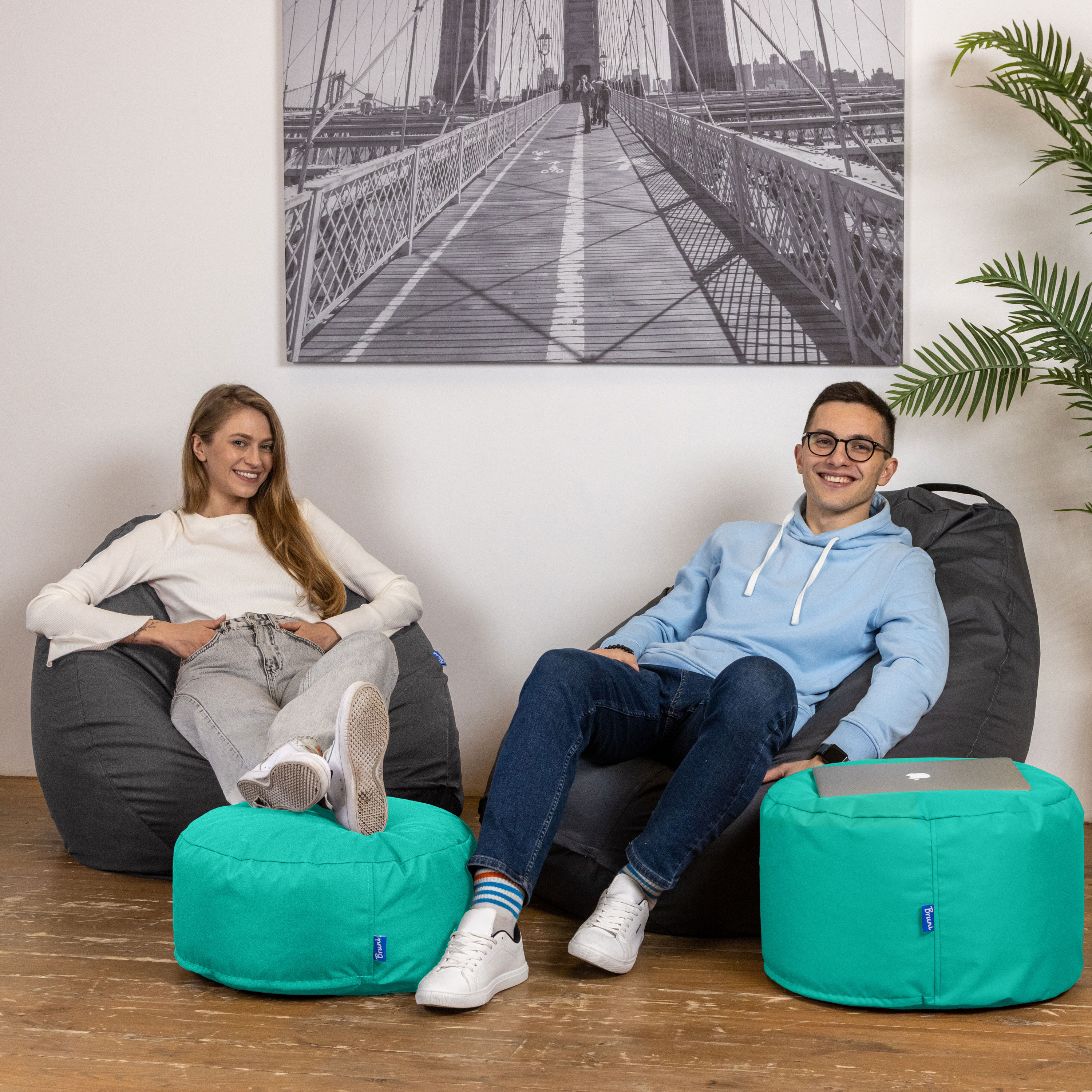 Bruni Pouf Fuß- und Sitzhocker M in Türkis - Indoor- und Outdoor-Sitzpouf, in Deutschland gefertigt