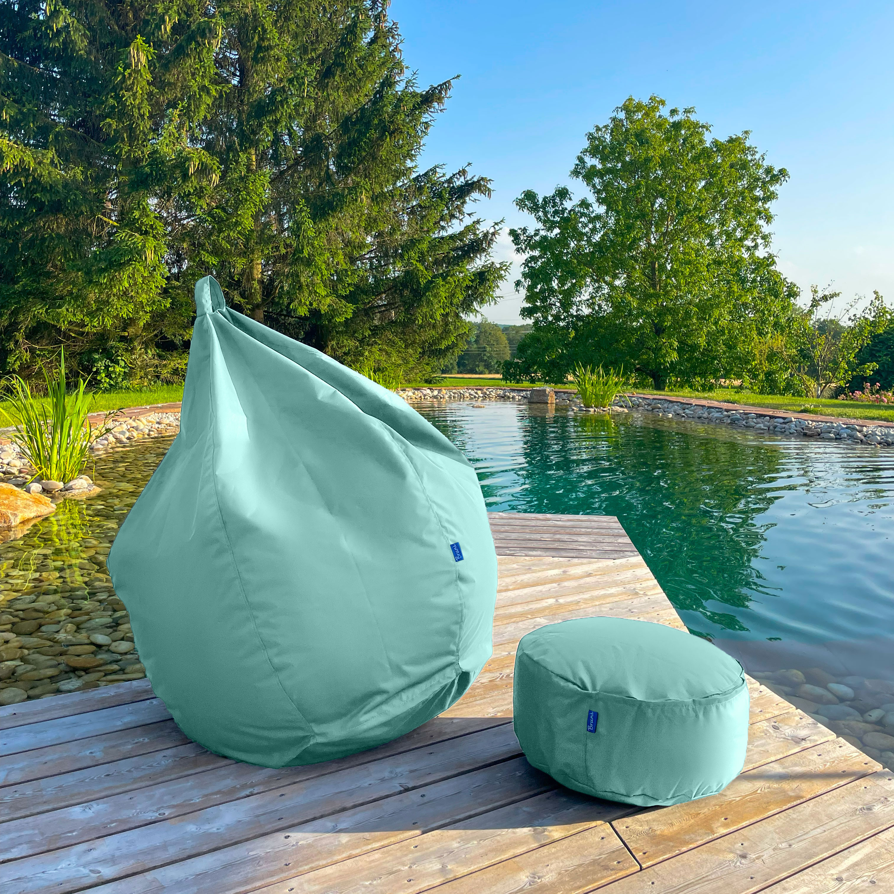 Bruni Pouf Fuß- und Sitzhocker M in Minzgrün - Indoor- und Outdoor-Sitzpouf, in Deutschland gefertigt