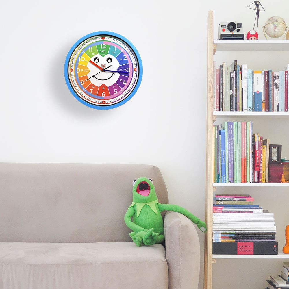 Kinderwanduhr Wanduhr ohne Tickgeräusche Kinder Uhr zum Lernen (Blau)