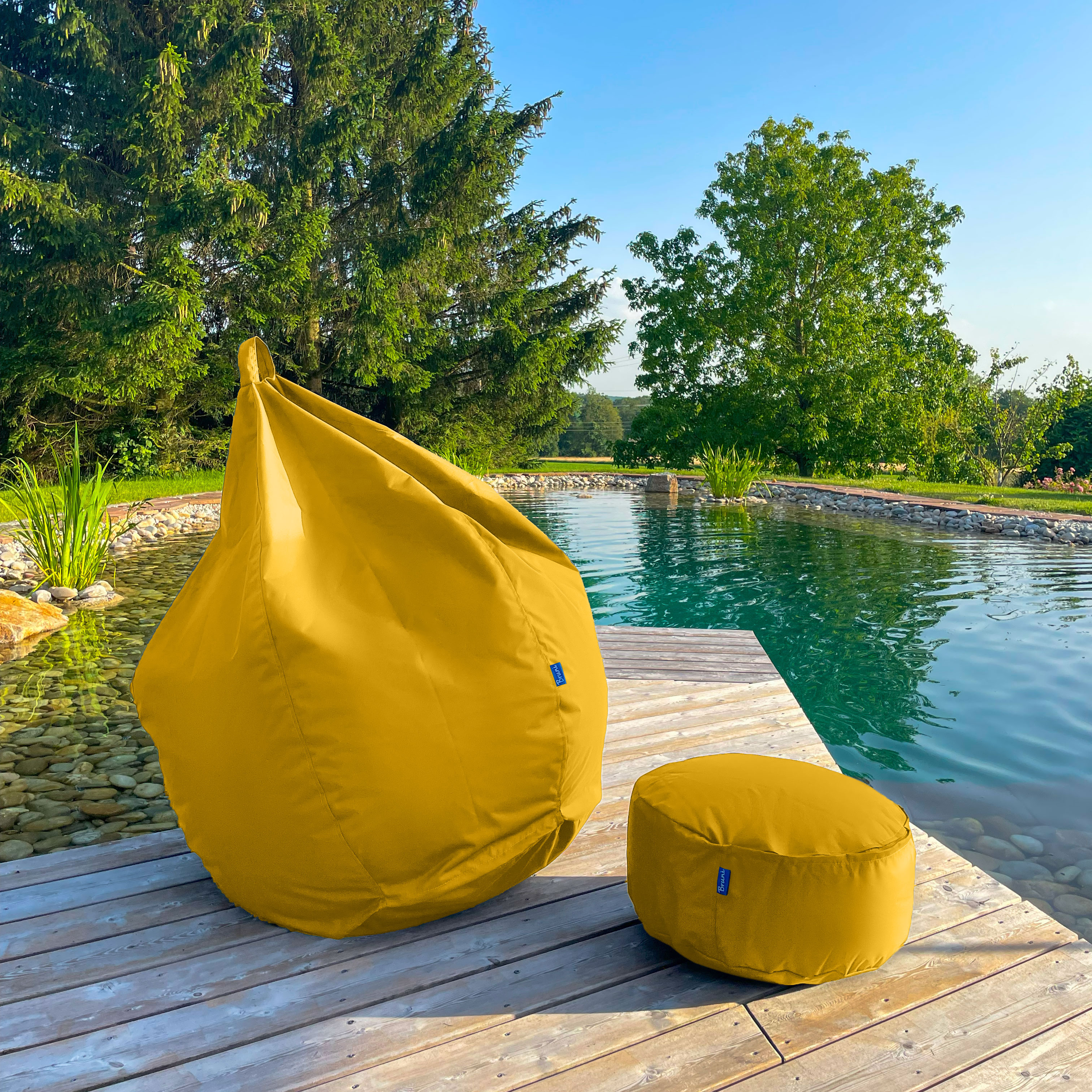 Bruni Pouf Fuß- und Sitzhocker M in Gelb - Indoor- und Outdoor-Sitzpouf, in Deutschland gefertigt