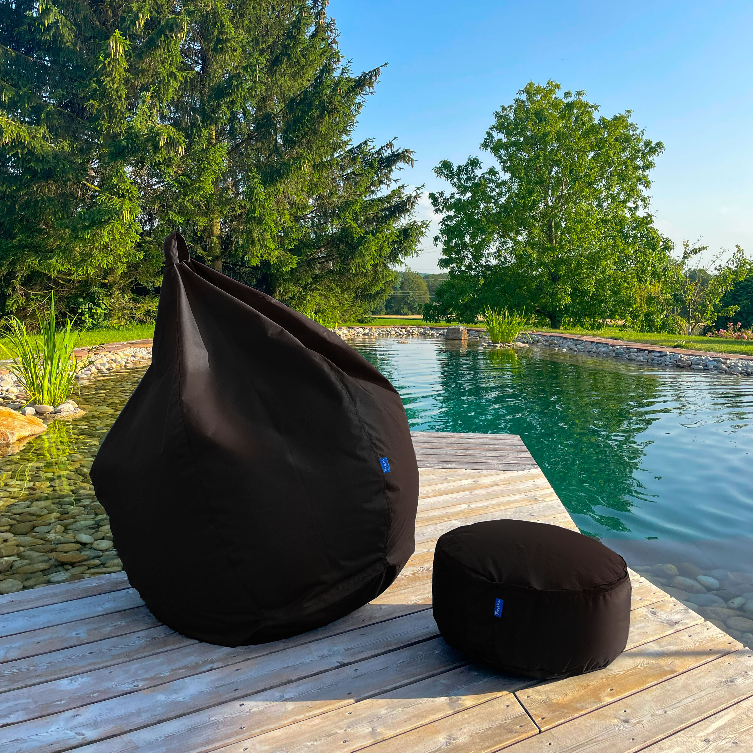 Bruni Pouf Fuß- und Sitzhocker M in Schwarz - Indoor- und Outdoor-Sitzpouf, in Deutschland gefertigt