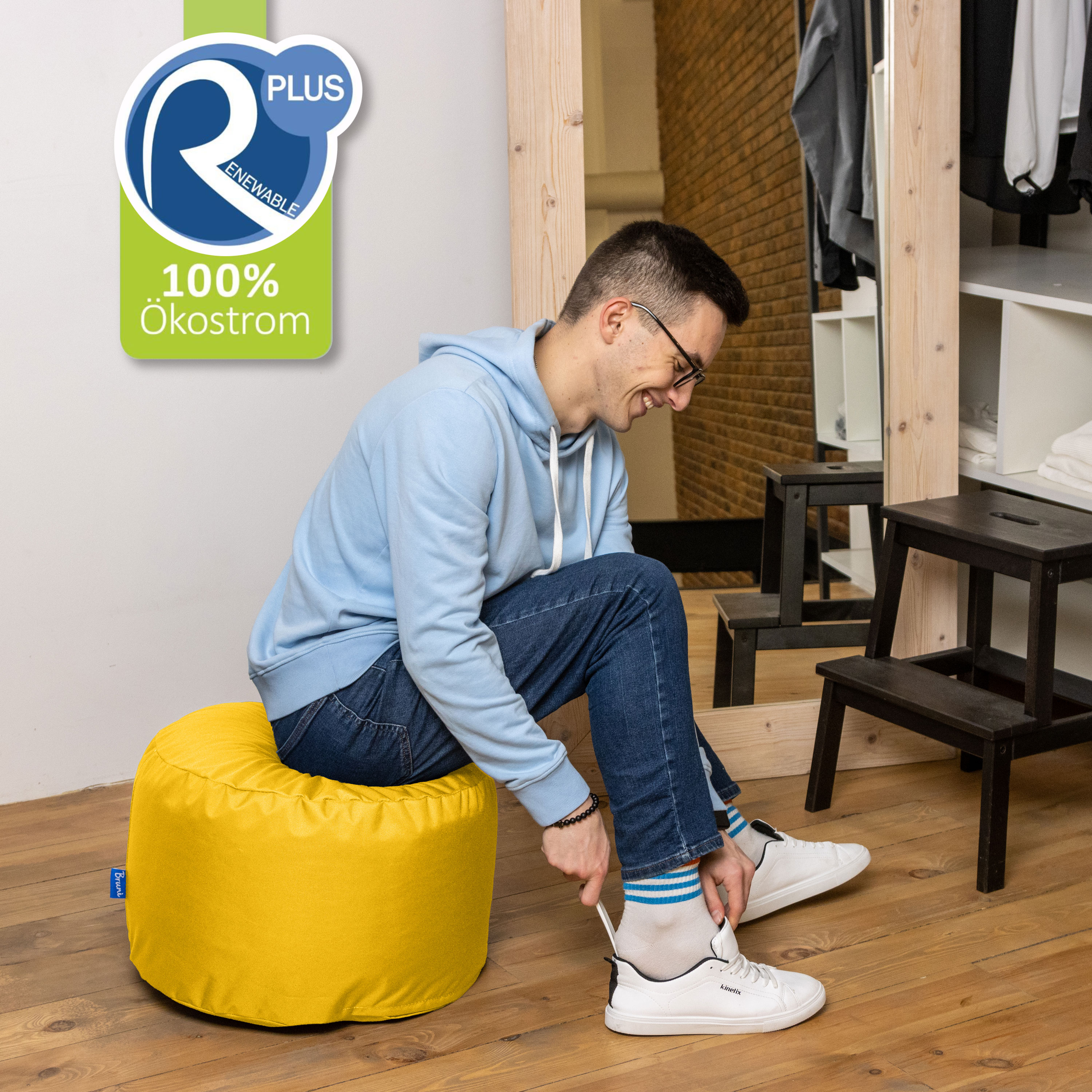 Bruni Pouf Fuß- und Sitzhocker L in Gelb - Indoor- und Outdoor-Sitzpouf, in Deutschland gefertigt