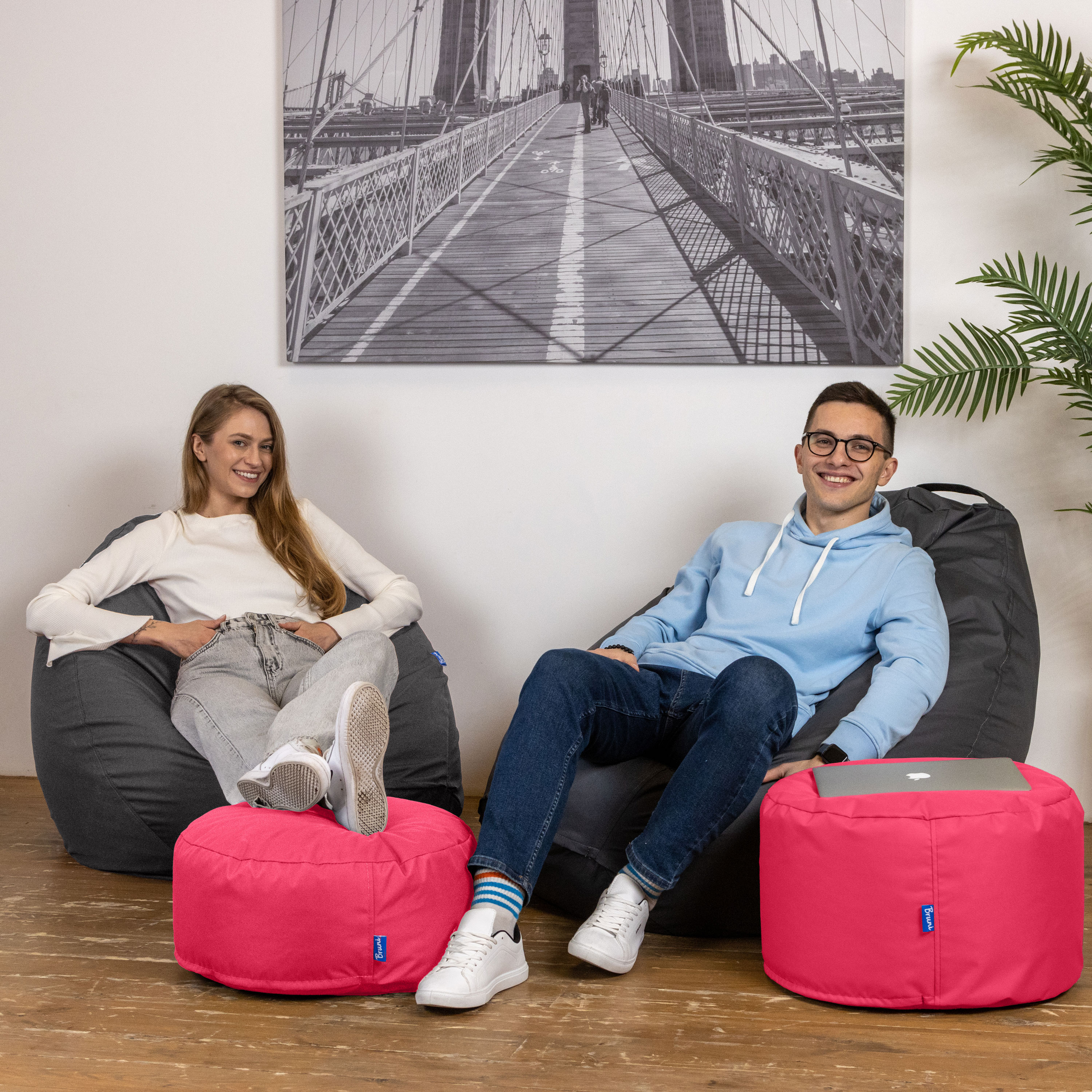 Bruni Pouf Fuß- und Sitzhocker L in Pink - Indoor- und Outdoor-Sitzpouf, in Deutschland gefertigt