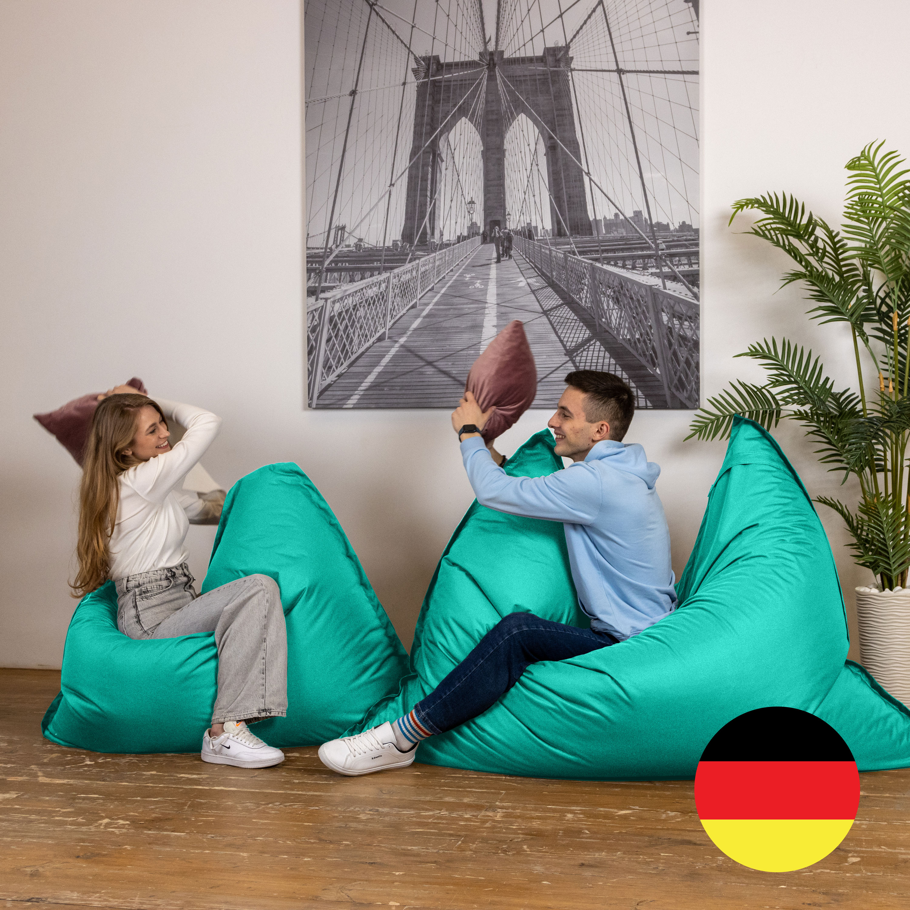 Bruni Caree XXL-Sitzsack in Türkis - rechteckiger Indoor- und Outdoor-Sitzsack mit 140x180 cm aus Deutschland