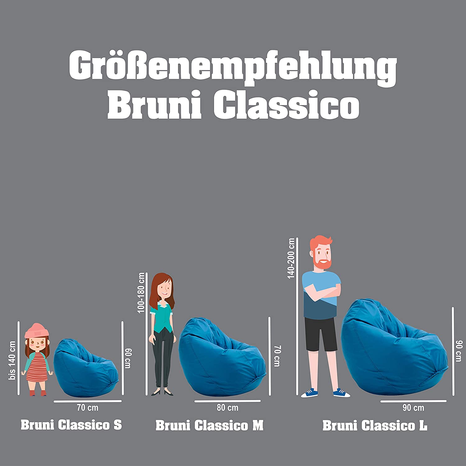 Bruni Classico Sitzsack S in Blau - Indoor- und Outdoor-Bean Bag, in Deutschland gefertigt