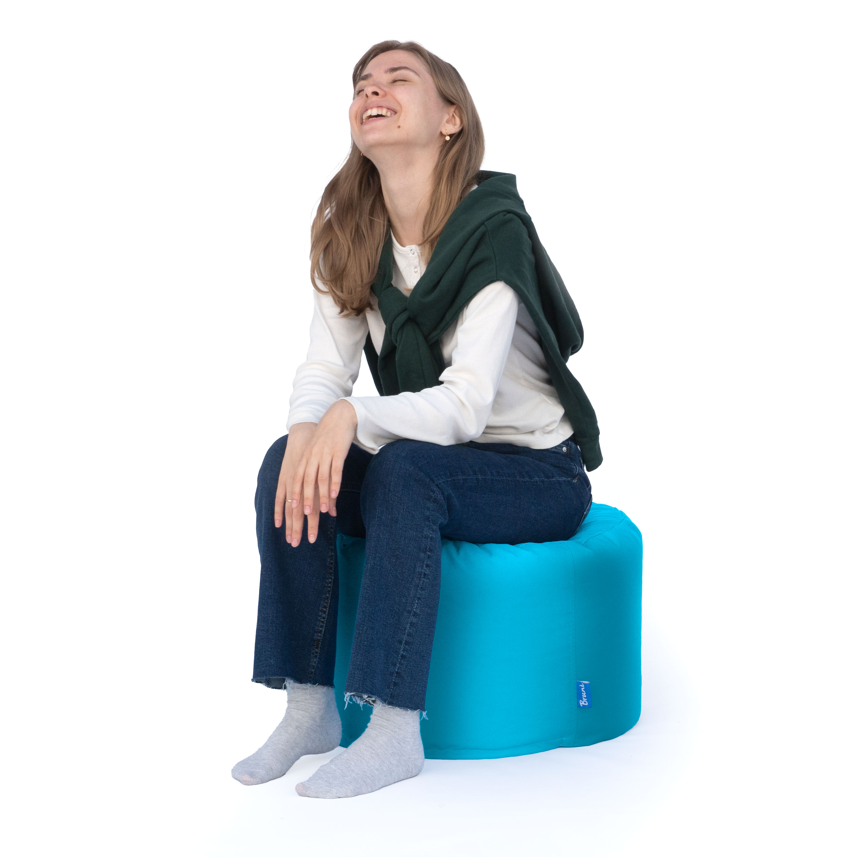 Bruni Pouf Fuß- und Sitzhocker L in Lichtblau - Indoor- und Outdoor-Sitzpouf, in Deutschland gefertigt