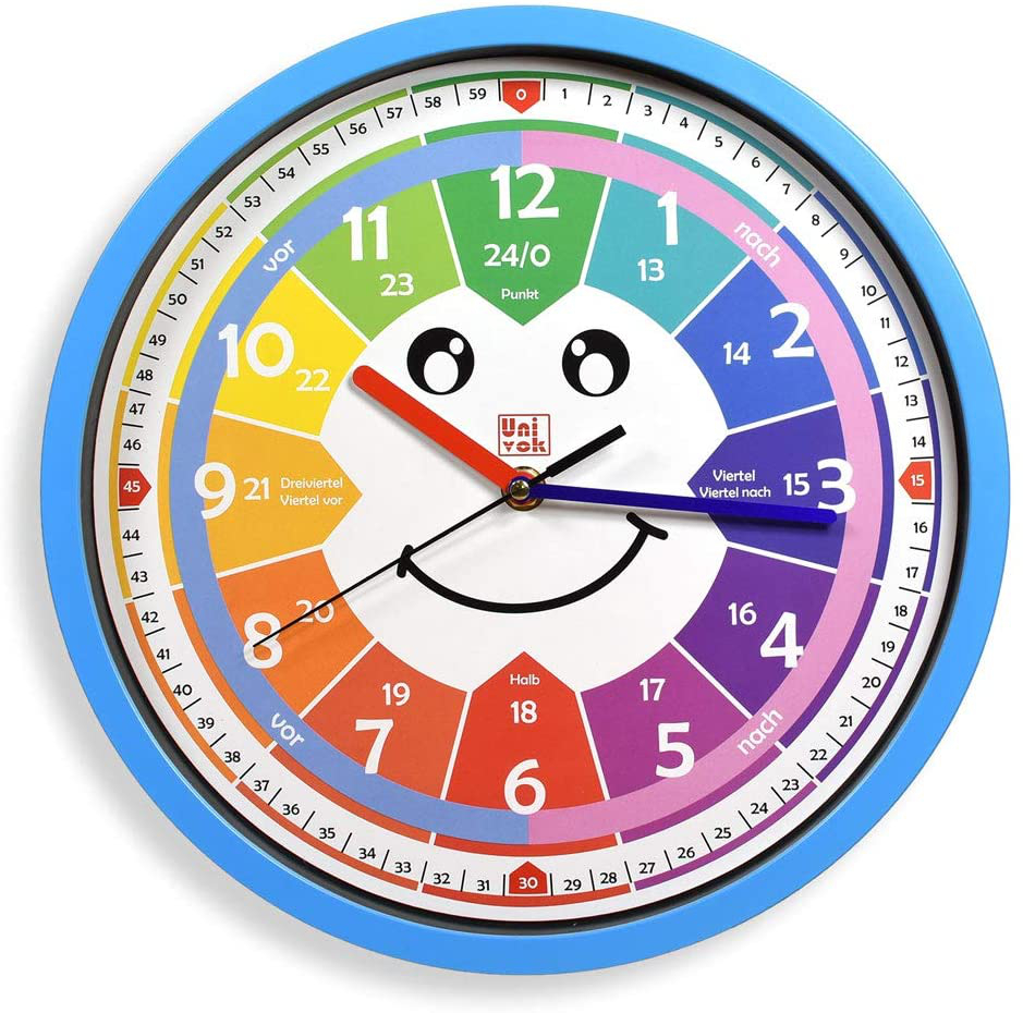 Kinderwanduhr Wanduhr ohne Tickgeräusche Kinder Uhr zum Lernen (Blau)