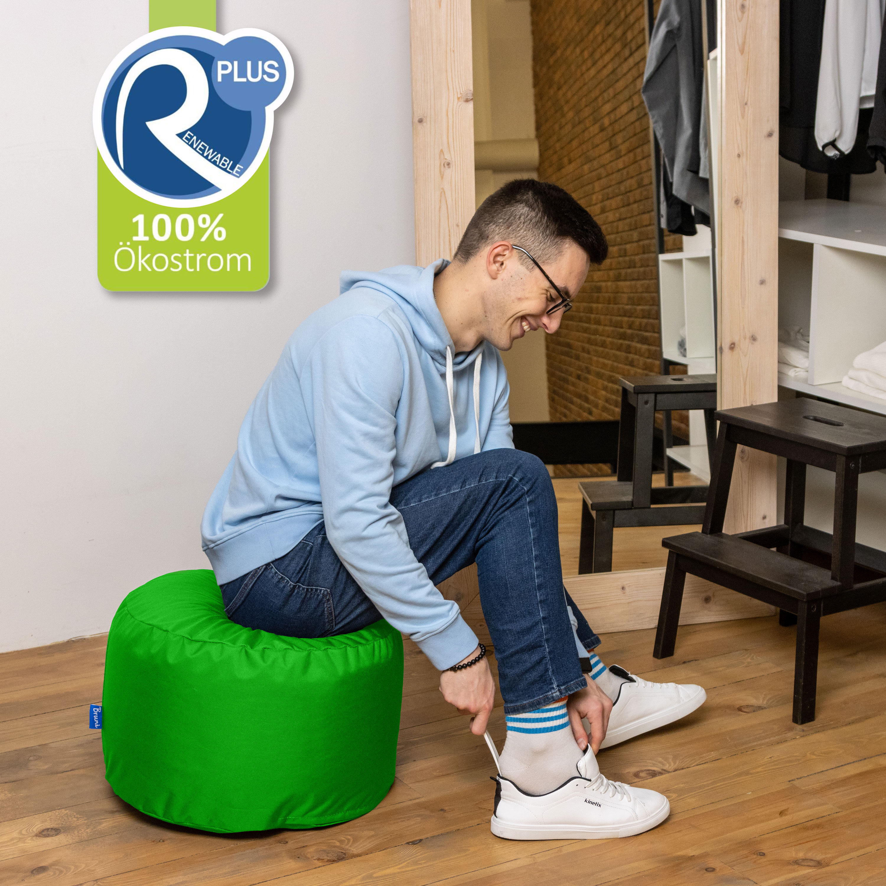Bruni Pouf Fuß- und Sitzhocker L in Grün - Indoor- und Outdoor-Sitzpouf, in Deutschland gefertigt