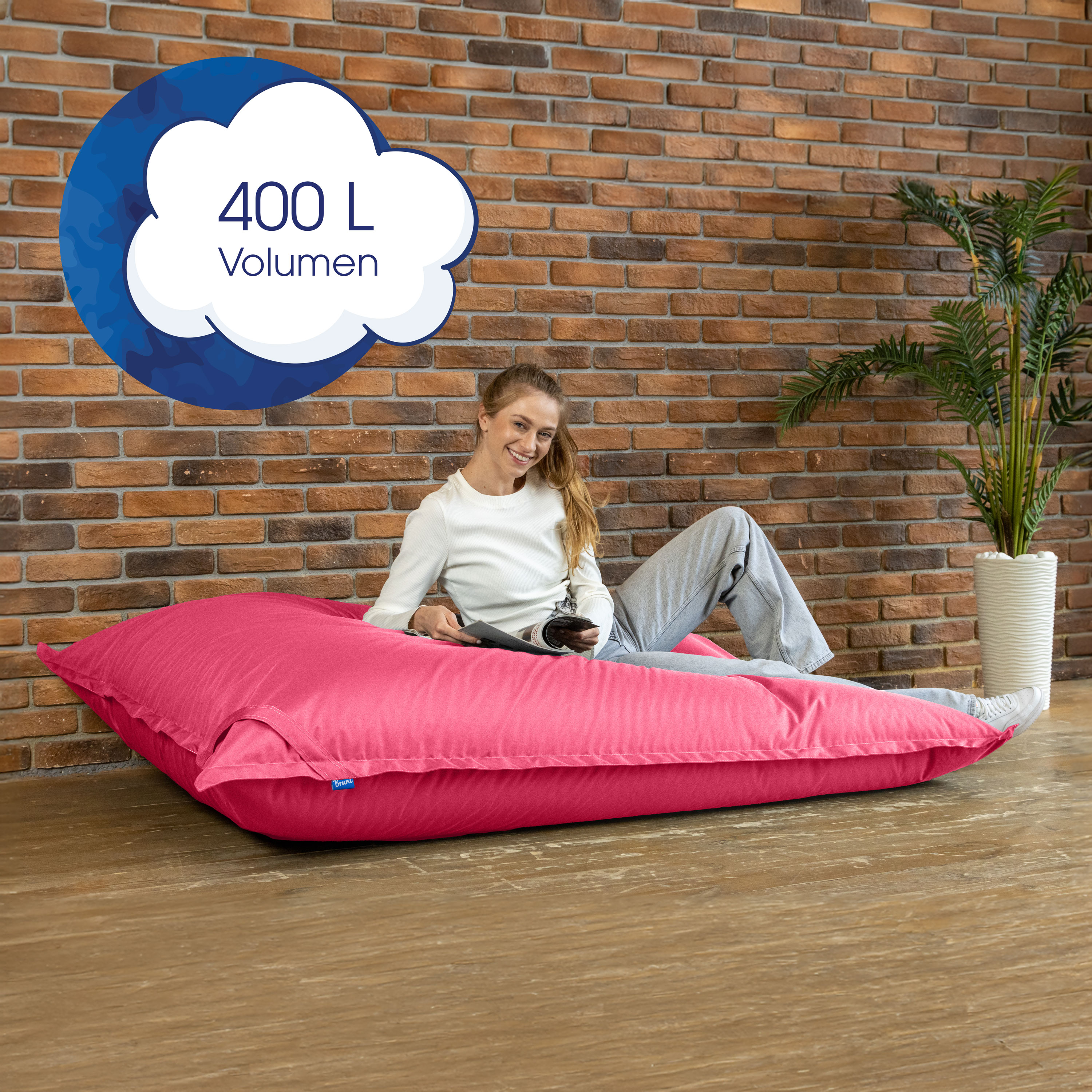 Bruni Caree XXL-Sitzsack in Pink - rechteckiger Indoor- und Outdoor-Sitzsack mit 140x180 cm aus Deutschland