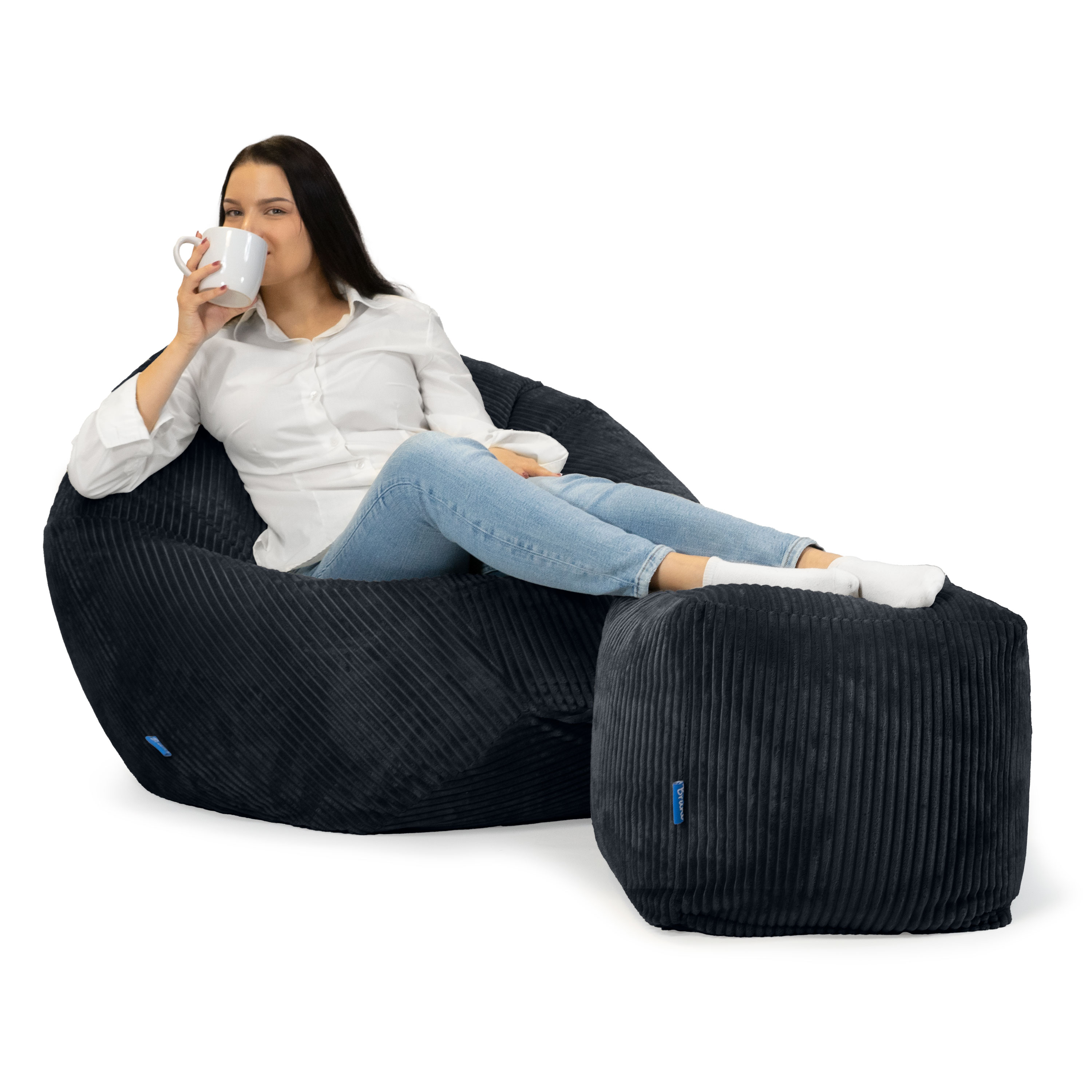 Bruni Cubo Cord in Schwarz - Indoor-Sitzwürfel
