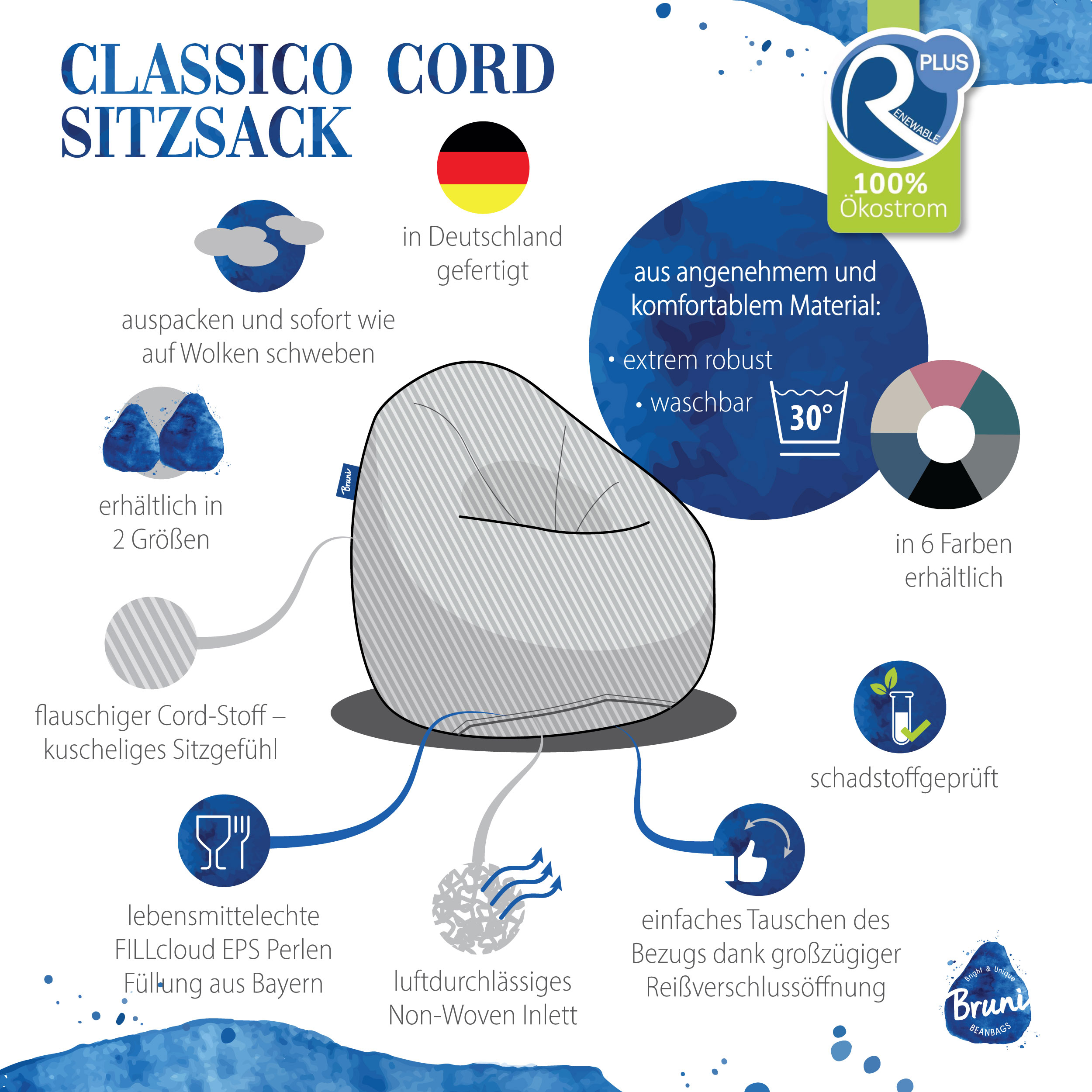 Bruni Classico Cord S in Beige - Indoor-Sitzsack