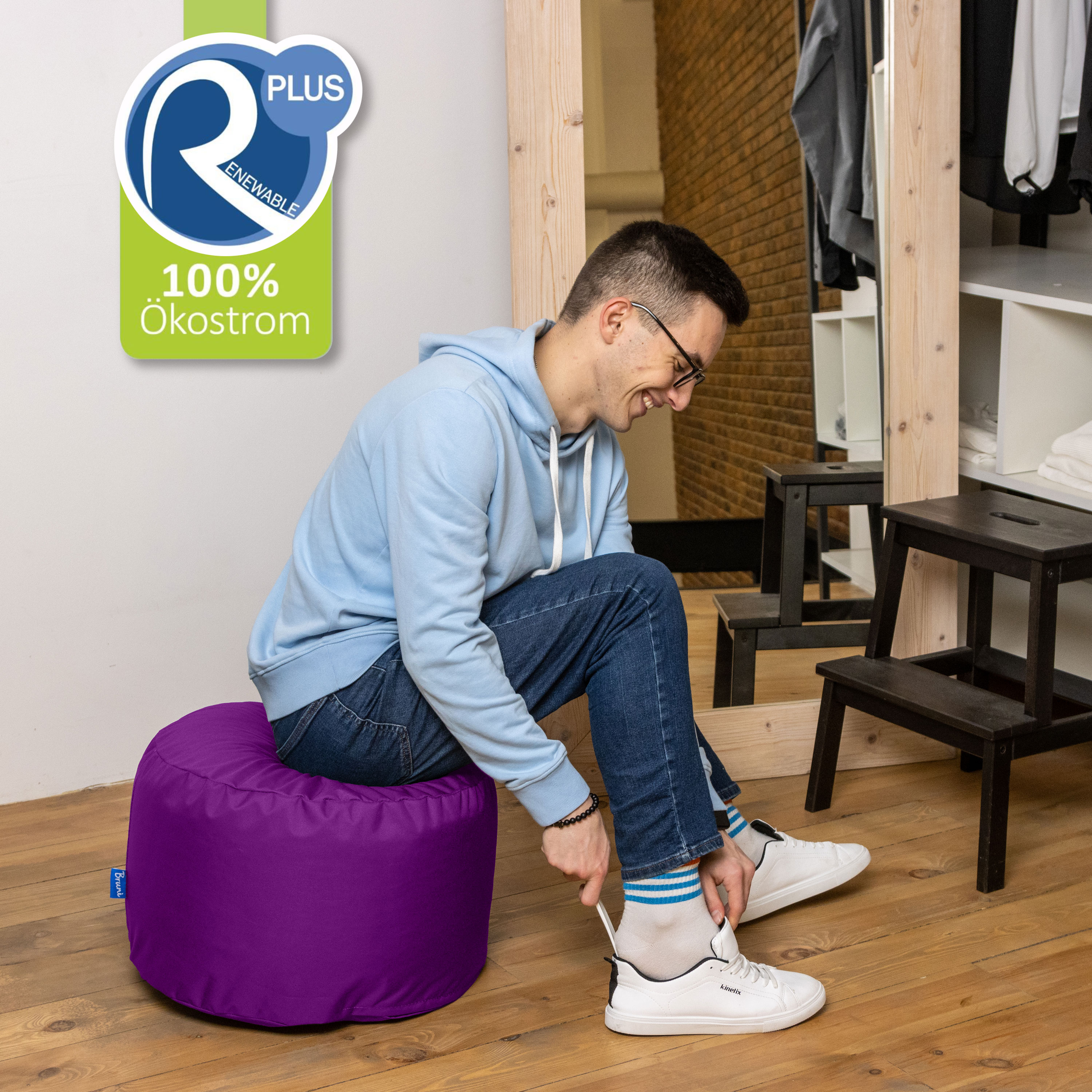 Bruni Pouf Fuß- und Sitzhocker L in Violett - Indoor- und Outdoor-Sitzpouf, in Deutschland gefertigt