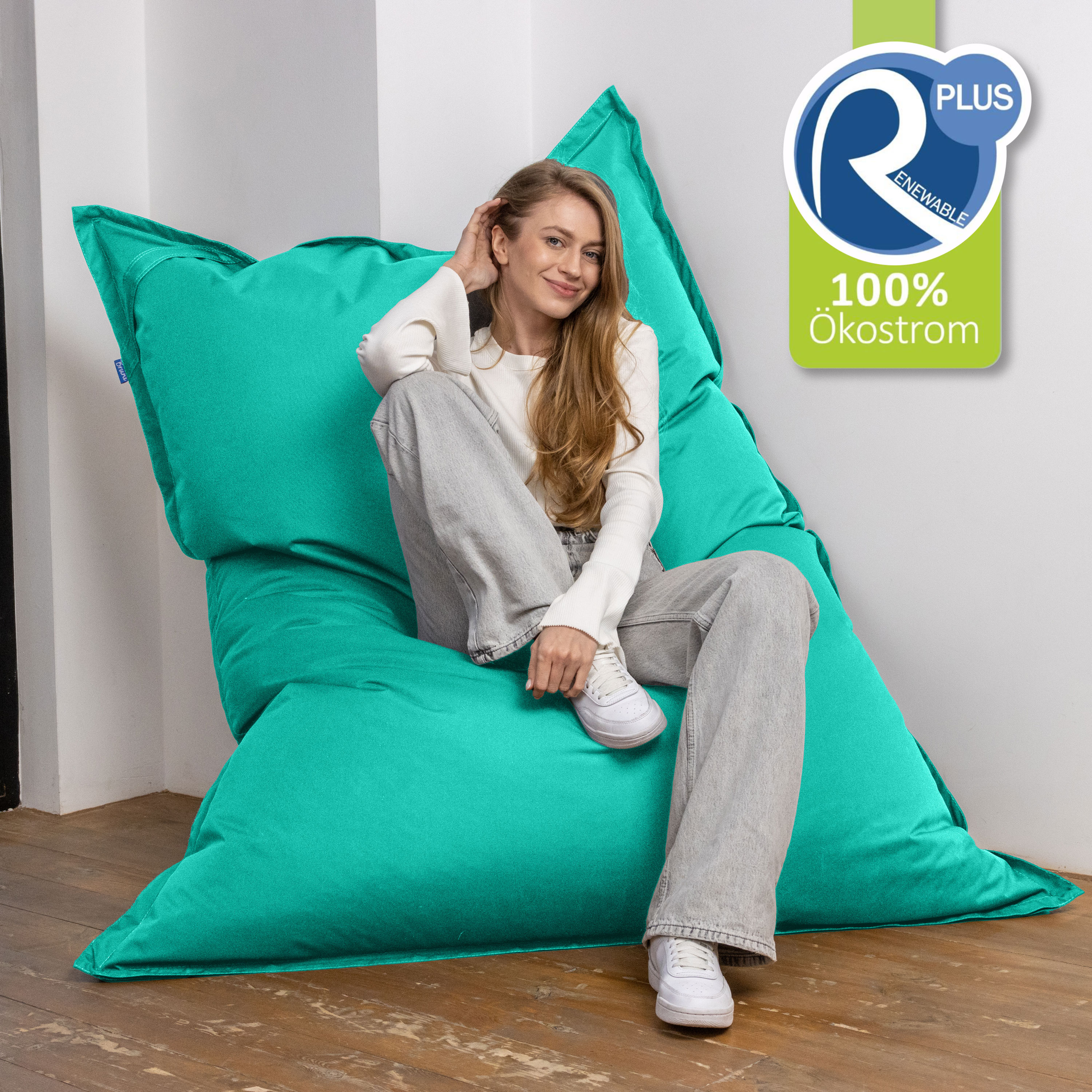 Bruni Caree XXL-Sitzsack in Türkis - rechteckiger Indoor- und Outdoor-Sitzsack mit 140x180 cm aus Deutschland